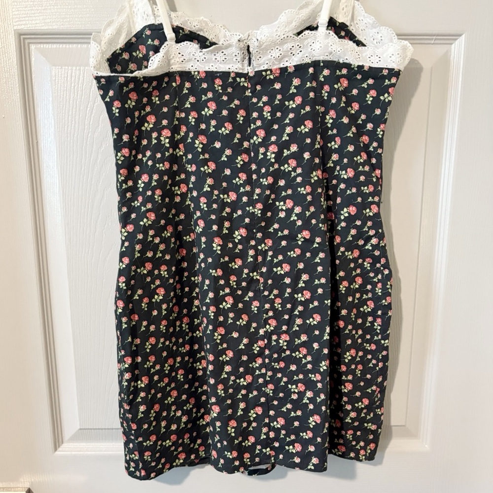 FOR LOVE & LEMONS Camille Floral and Lace Mini Dress Boho Cottagecore Black Sz M - Picture 10 of 11